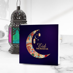 Eid Mubarak - Happy Eid - Colorful Crescent  Holiday Card