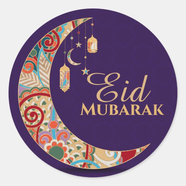 Eid Mubarak - Happy Eid - Colourful Ornament  Classic Round Sticker (Front)
