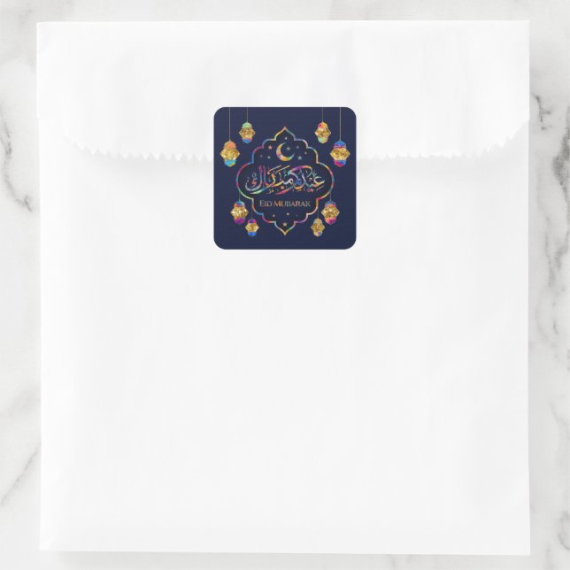 Eid Mubarak - Happy Eid - Colourful Ornament  Square Sticker (Bag)