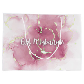 Eid Mubarak/Happy Eid Gift Bag Pink Marble Script 