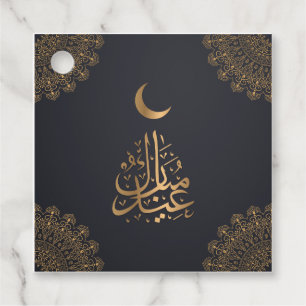 Eid Mubarak   Happy Eid Golden Calligraphy Black Favour Tags