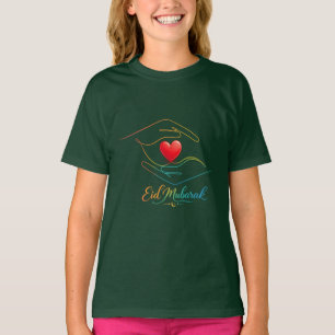 Eid Mubarak Heart Line Art Girls T-Shirt