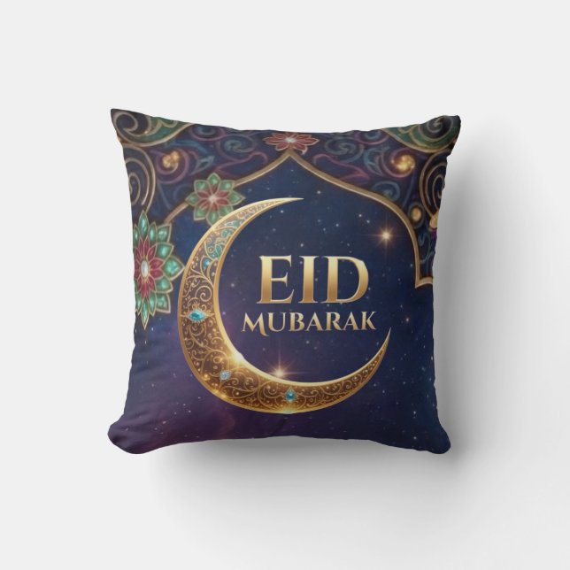 Eid Mubarak Islamic celebration Gold And navy Cushion (Front)