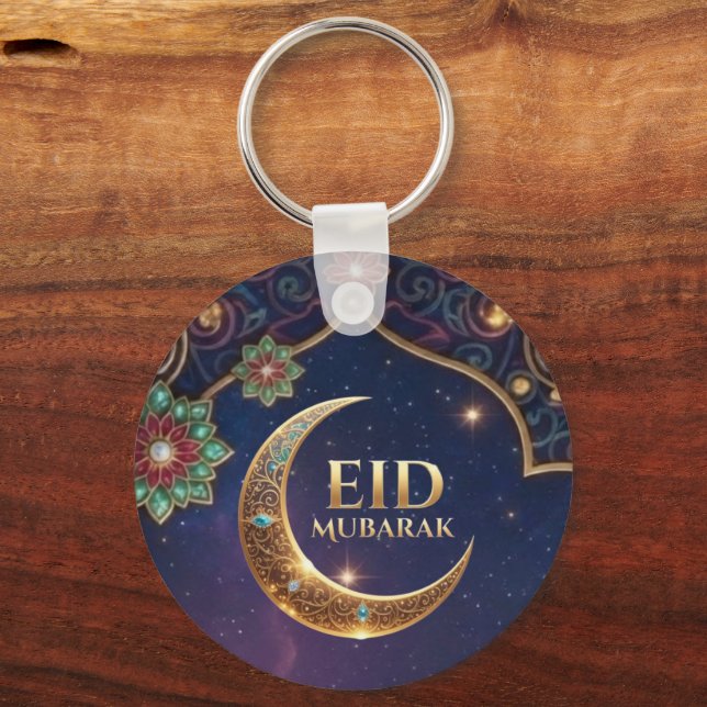 Eid Mubarak Islamic celebration Gold And navy Key Ring (Back)