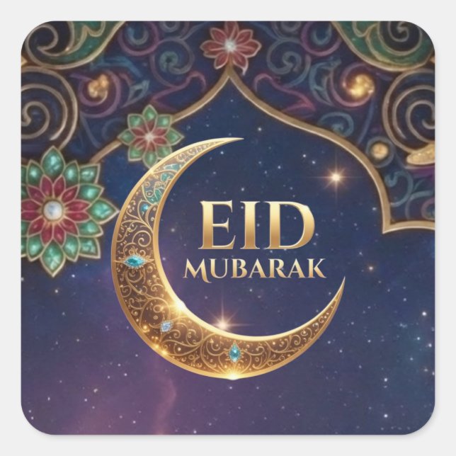 Eid Mubarak Islamic celebration Gold And navy Square Sticker (Front)