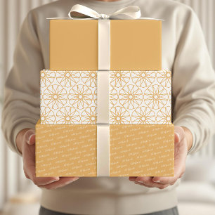 Eid Mubarak Kids Yellow Pattern Quote White Text Wrapping Paper Sheet