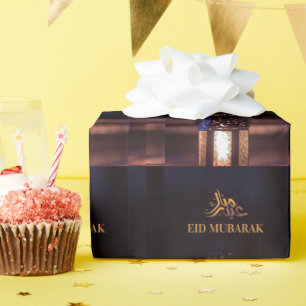 Eid Mubarak Lantern Glow Arabic Calligraphy Art Wrapping Paper