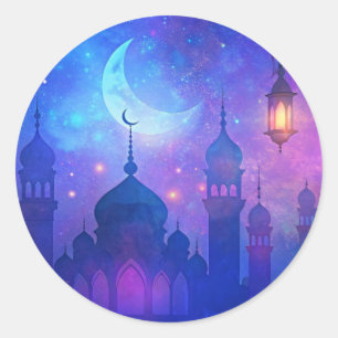 Eid Mubarak Magic Arabian Nights Crescent Colours Classic Round Sticker