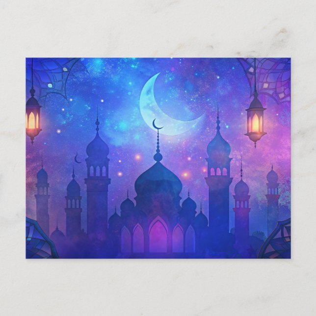 Eid Mubarak Magic Arabian Nights Crescent Colours Postcard (Front)