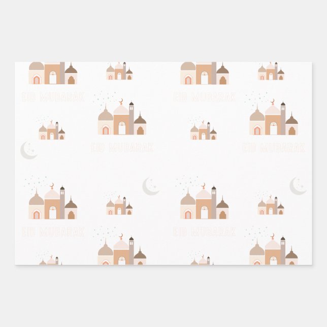 Eid Mubarak Modern Wrapping Paper Set of 3 (Front)