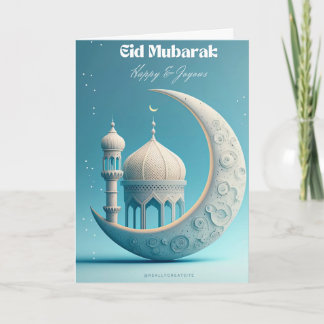 Eid Mubarak Moon & Stars Elegant Design Button Bad Card