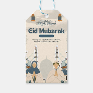Eid Mubarak Mosque Lantern Illustration Art Gift Tags