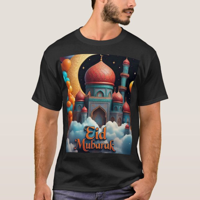 Eid Mubarak Mosque with Balloons Tshirt For Men (Front)