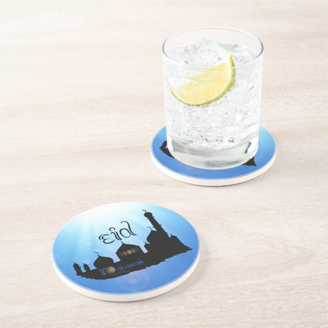 Eid Mubarak Mosque with Typography Coaster (Side)