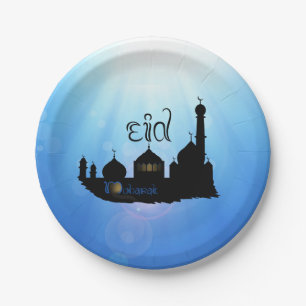 Eid Mubarak Mosque with Typography Paper Plate