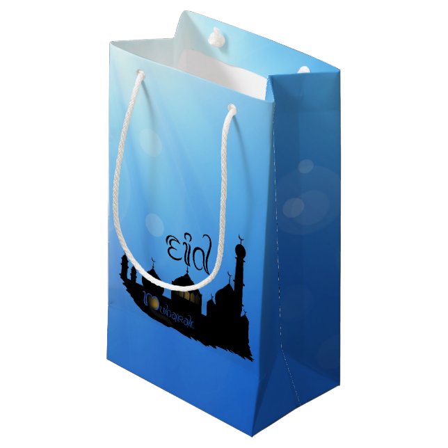 Eid Mubarak Mosque with Typography Small Gift Bag (Front Angled)