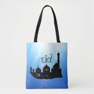 Eid Mubarak Mosque with Typography Tote Bag