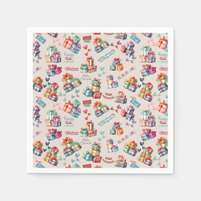 Eid Mubarak Napkins – Colourful Gift Boxes (Front)