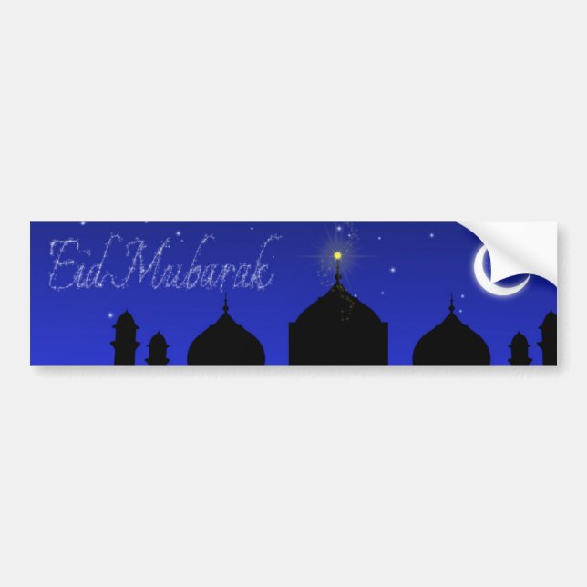 Eid Mubarak Night Stars Mosque Bumper Sticker (Front)