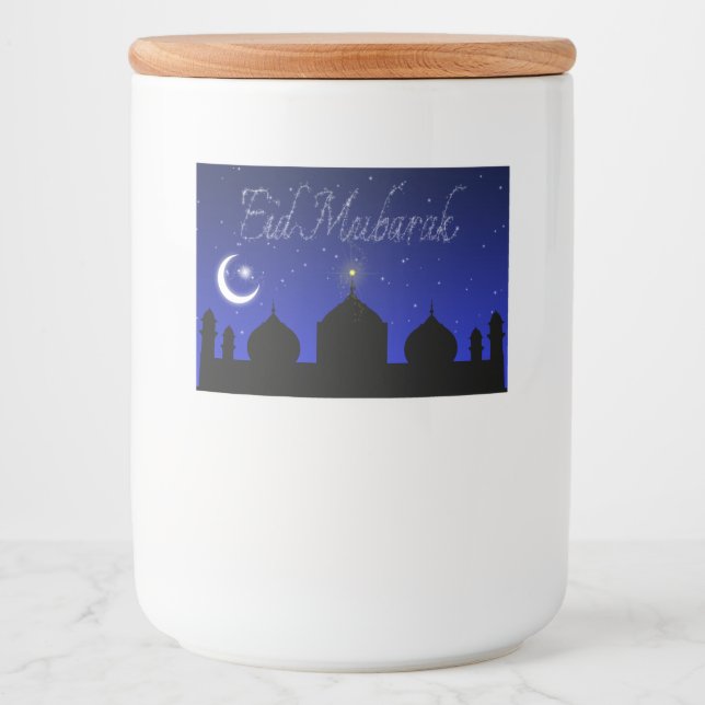 Eid Mubarak Night Stars Mosque Food Label (Front)