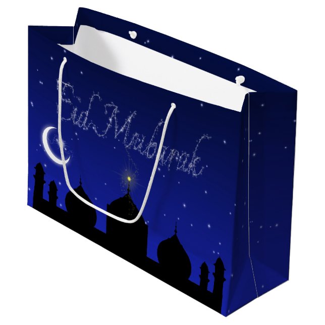 Eid Mubarak Night Stars Mosque Large Gift Bag (Front Angled)
