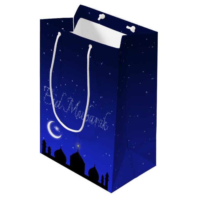 Eid Mubarak Night Stars Mosque Medium Gift Bag (Front Angled)