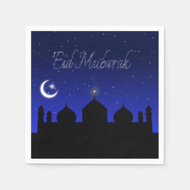 Eid Mubarak Night Stars Mosque Napkin (Front)