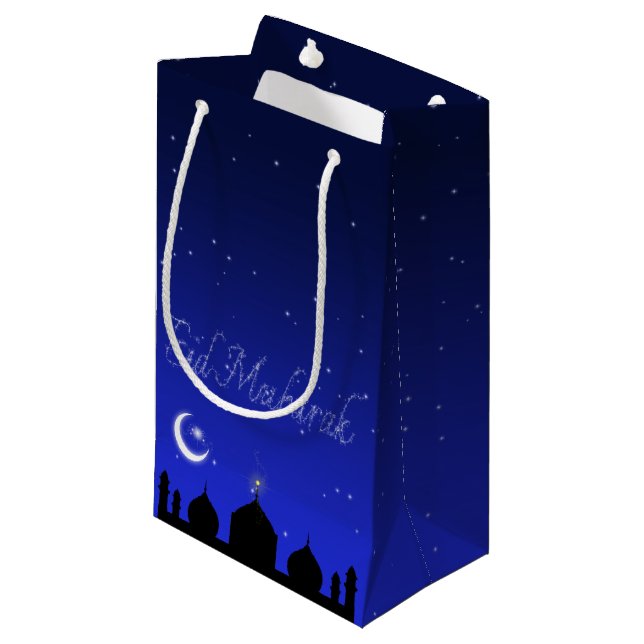 Eid Mubarak Night Stars Mosque Small Gift Bag (Front Angled)