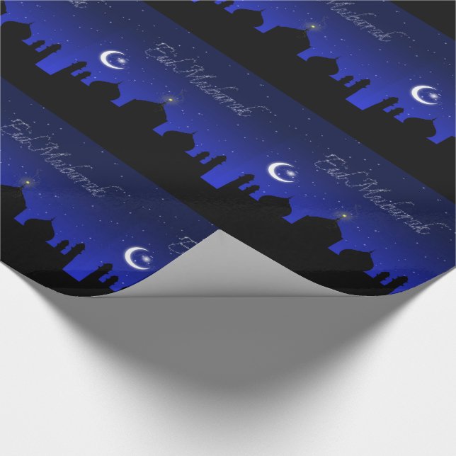 Eid Mubarak Night Stars Mosque Wrapping Paper (Corner)