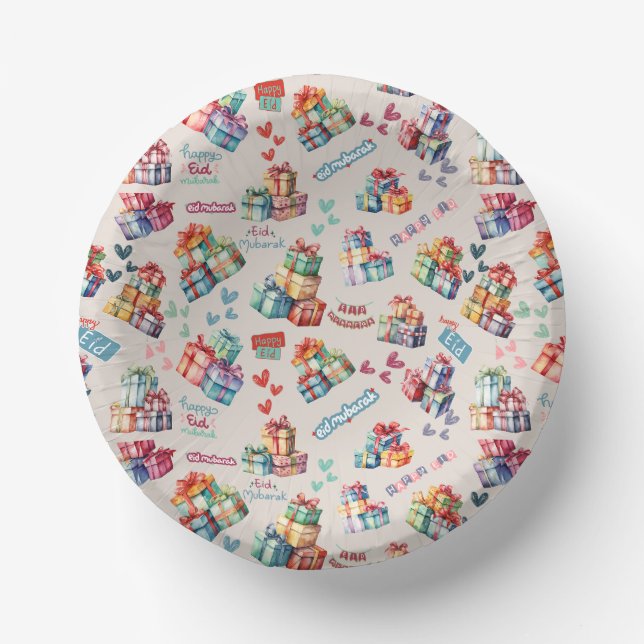 Eid Mubarak Paper Bowls – Colourful Gift Boxes Plate (Front)
