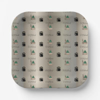 Eid Mubarak Paper Plate|Gold Kaaba & Masjid Nabawi