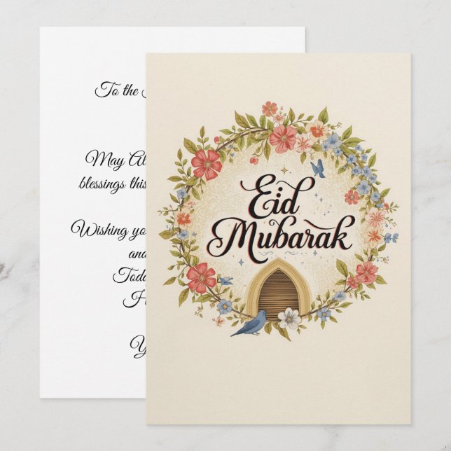 Eid mubarak Personalised Floral Greeting Card (Front/Back)