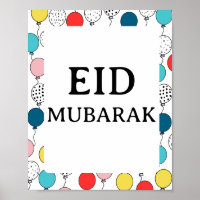 Eid Mubarak Poster, colourful Balloons background