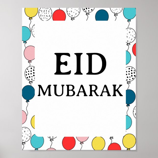 Eid Mubarak Poster, colourful Balloons background Poster (Front)