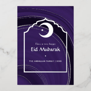 Eid Mubarak Purple and Silver Agate Foil Holiday C