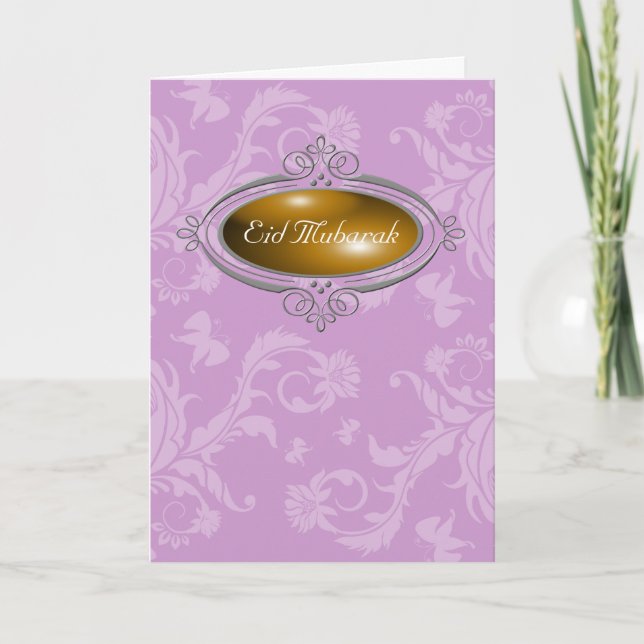 Eid Mubarak Purple Floral Holiday Card (Front)