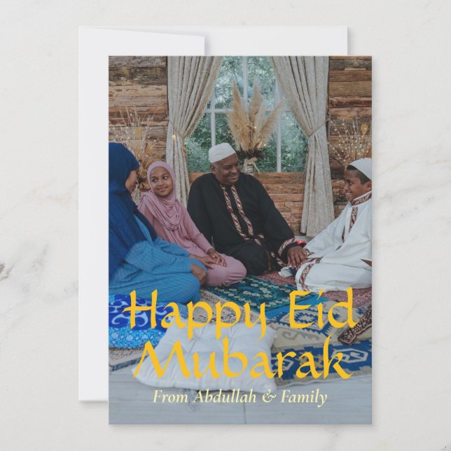 Eid Mubarak Ramadan Eid Al-fitr Elegant Photo Gold Holiday Card (Front)