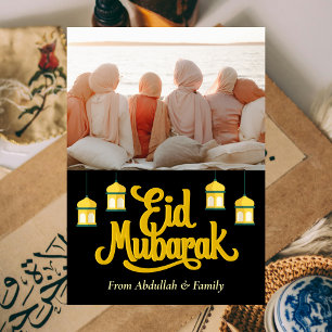 Eid Mubarak Ramadan Elegant Photo Black Gold Holiday Card