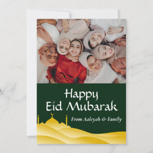Eid Mubarak Ramadan Elegant Photo Green Gold Holiday Card