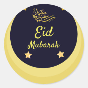 Eid Mubarak   Ramadan  Gold Crescent  Stars Black  Classic Round Sticker