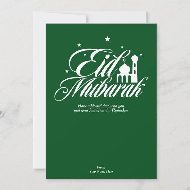 Eid Mubarak Ramadan Greeting Card | Solid Green (Front)
