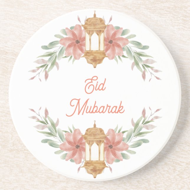 Eid Mubarak |Ramadan Mubarak  Flowers Wreath Lamp  Coaster (Front)
