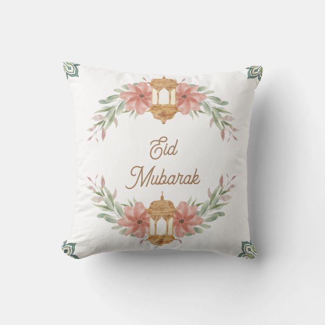 Eid Mubarak |Ramadan Mubarak Flowers Wreath Lamp  Cushion (Front)