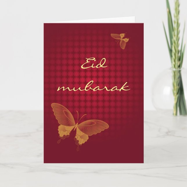 Eid mubarak - red butterly greeting card (Front)