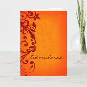 Eid mubarak - red orange greeting card