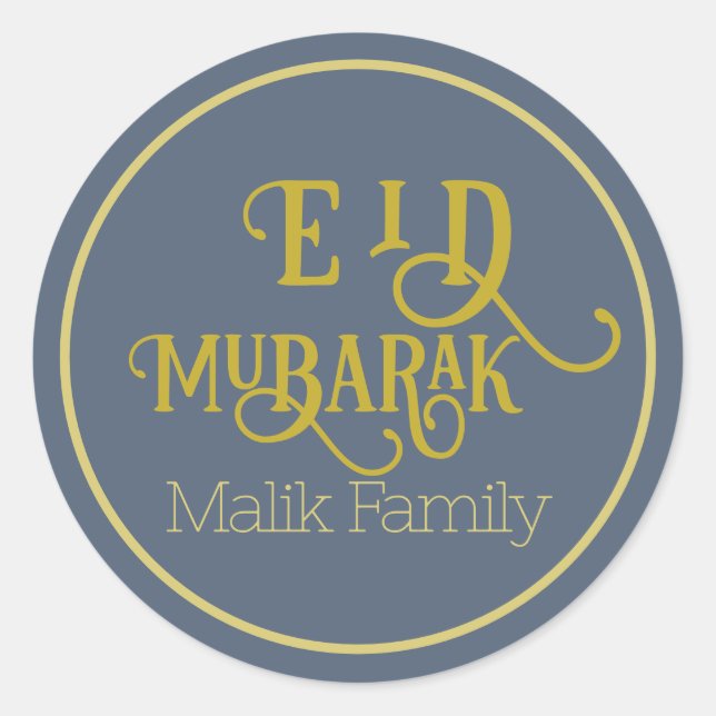 Eid Mubarak Retro Blue Colour Plain Personalised Classic Round Sticker (Front)