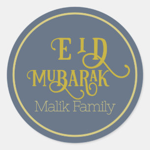 Eid Mubarak Retro Blue Colour Plain Personalised Classic Round Sticker