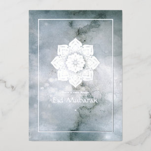Eid Mubarak Silver Marble Foil Holiday Card
