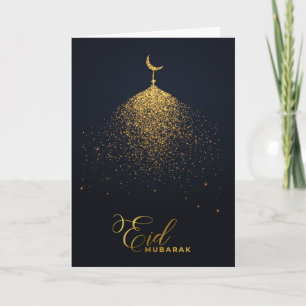 Eid Mubarak Sparkle Glitter Mosque Greeting Card