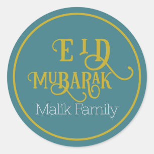 Eid Mubarak Turquoise Colour Plain Personalised Classic Round Sticker